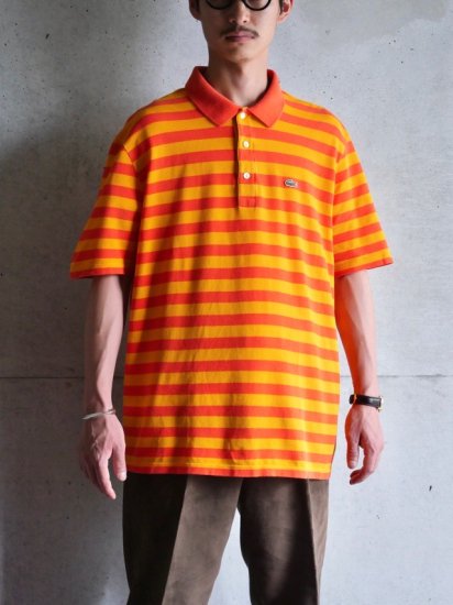 1990's Vintage LACOSTE
ORANGE Border Polo-shirt / Made in FRANCE.