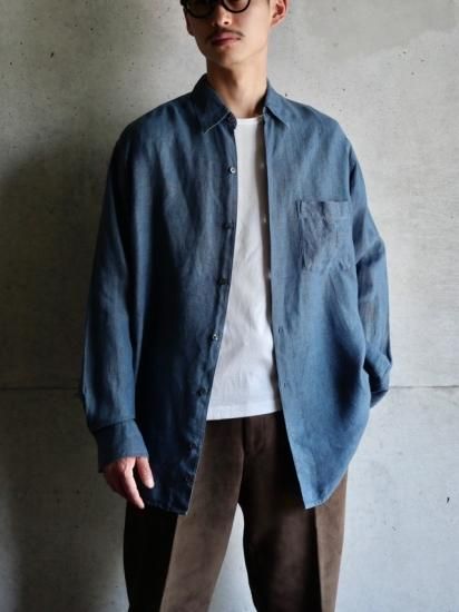 00's Linen Shirt "DISTINCTION" / Blue Gray