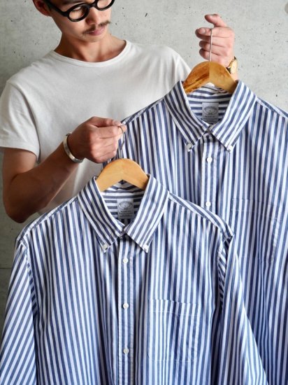 00's BrooksBrothers Cotton Poplin Stripe Shirt / NAVY&WHITE 