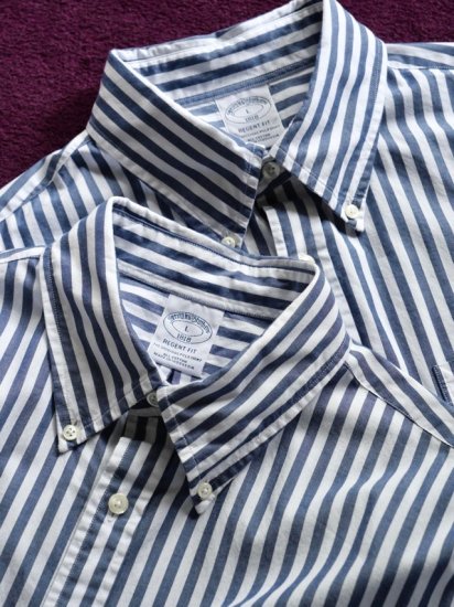 00's BrooksBrothers Cotton Poplin Stripe Shirt / NAVY&WHITE 