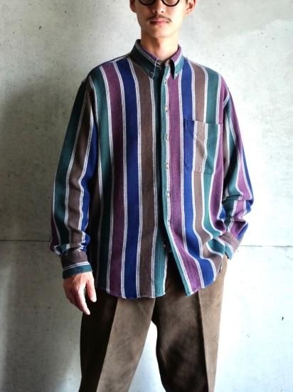 1990's COLOURS by "Alexander Julian" Waffle Cotton Cloth Stripes Shirt