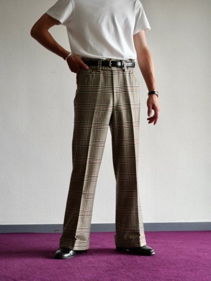 1970's Vintage Wool Check Flare Trousers