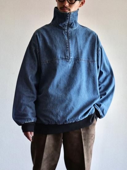 1980's Vintage Denim High-neck Smock Blouson BLUE