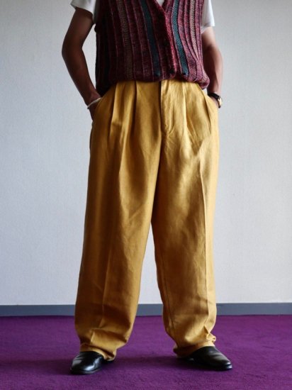 1990's Vintage Heavy Linen&Cotton Wide Trousers MUSTARD