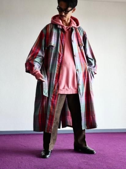 1990's Vintage LANDS'END Cotton Madras Check Overcoat