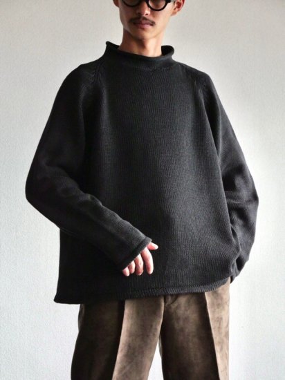1990's Vintage J.CREW Roll-neck Knit Sweater 100% Cotton / Black Overdyed Custum "Size M"
