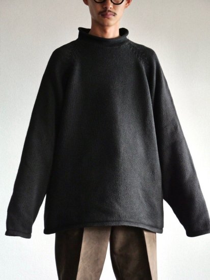 1990's Vintage J.CREW Roll-neck Knit Sweater 100% Cotton / Black Overdyed Custum "Size XL"
