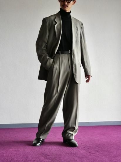 1990's Vintage HUGO BOSS 2piece Set-up Tailored in USA. / Light Grayish Olive