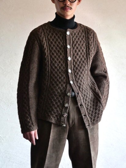 1970~80's Vintage Horn&Metal Cable Knit Cardigan BROWN