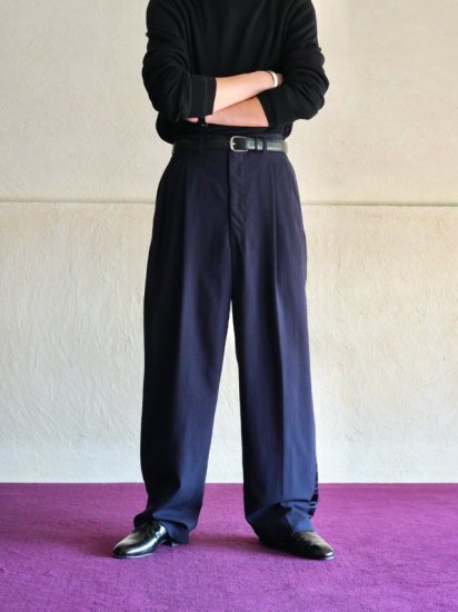 1950's Tailored Wool Trousers NAVY / Side Line