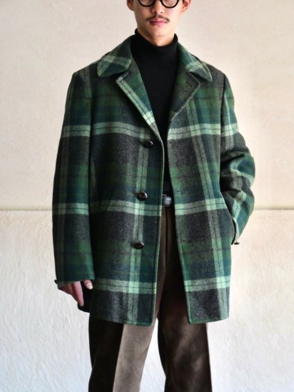 1970's PENDLETON Wool Check Coat GREEN