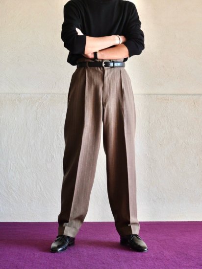 1940~50's Tailored Wool Stripe Trousers BROWN