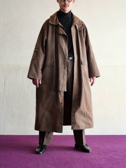 90's T.A.O.C. Heavy Waxed Cotton Duster-Coat Fade Brown / Made in Australia.
