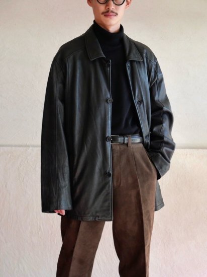 00's DANIEL Leather Half Coat BLACK