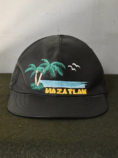 Vintage Black Leather Cap "MAZATLAN"