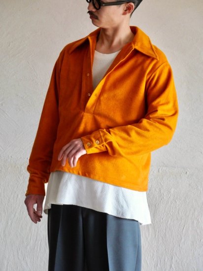 1970's Vintage Velours Knit SHORT Shirt, Orange