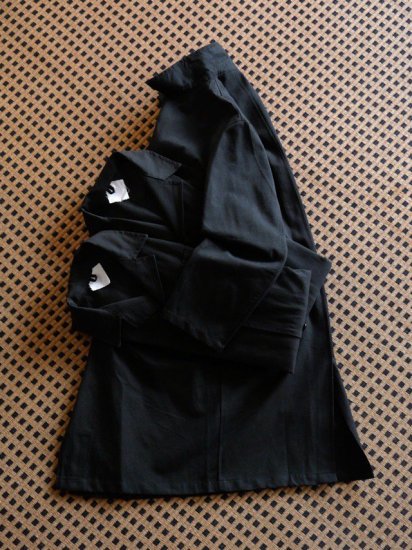 DEADSTOCK Vintage Rumanian Military Worker's Coat, BLACK "Cotton & Linen? Cloth Pattern"