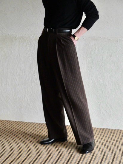 1970~80's Rayon&Polyester Inverted Pleats Trousers