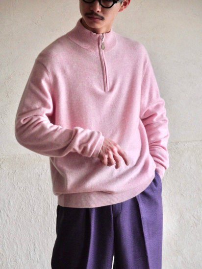 NeimanMarcus 100%Cashmere Half-zip Knit, Pink