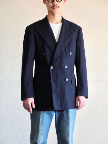 1980~90's Vintage RalphLauren Double-breasted Wool Navy Blazer, Made in USA.