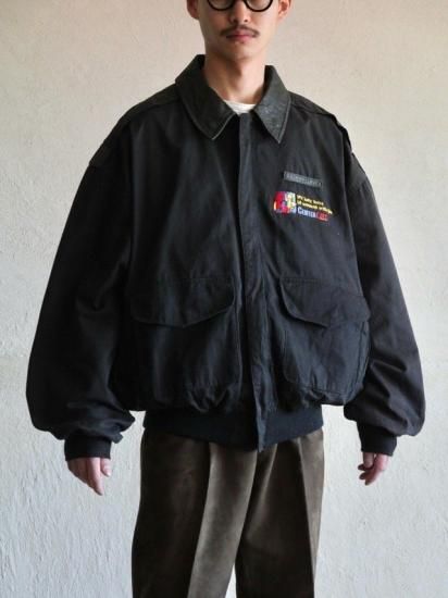 1980~90's AVIREX Black Twill&Leather A-2 Jacket