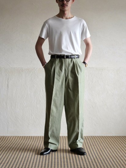 1990's CLAIBORNE Green Dungaree Cloth Trousers