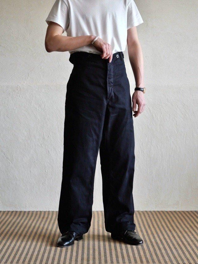 BLACK OVERDYE, 1960's Europe Vintage HBT Work Trousers