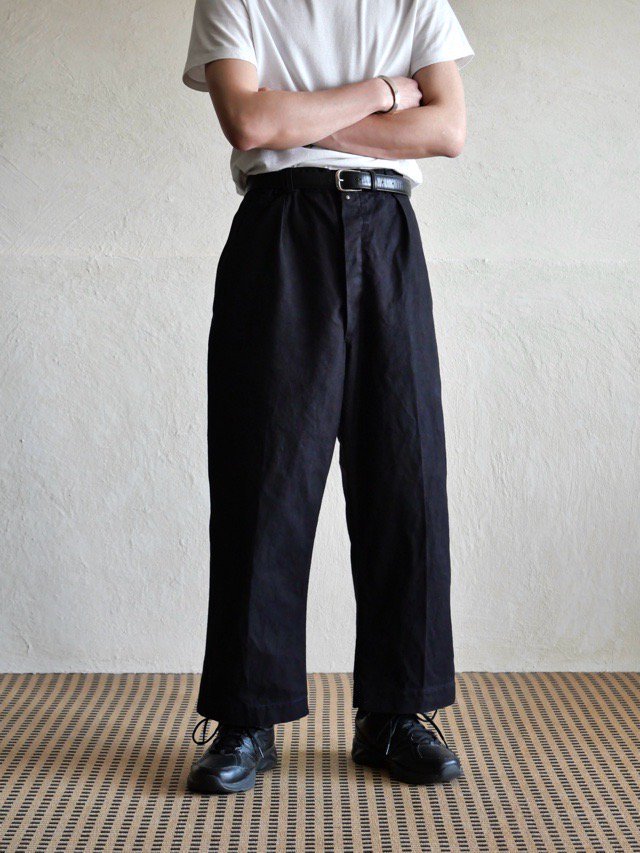 BLACK OVERDYE, 1960~70's French Vintage Cotton Twill Work Trousers