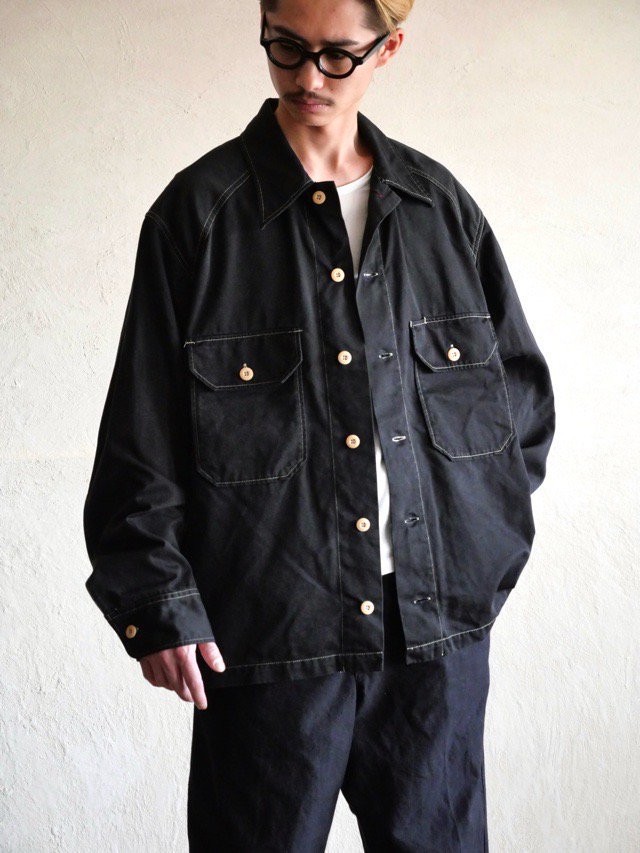 BLACK OVERDYE, 1990's Marlboro ARMY Korea Shirt Style Jacket
