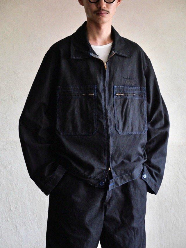 BLACK OVERDYE, 1980~90's French Vintage Zip-up Cotton Blouson