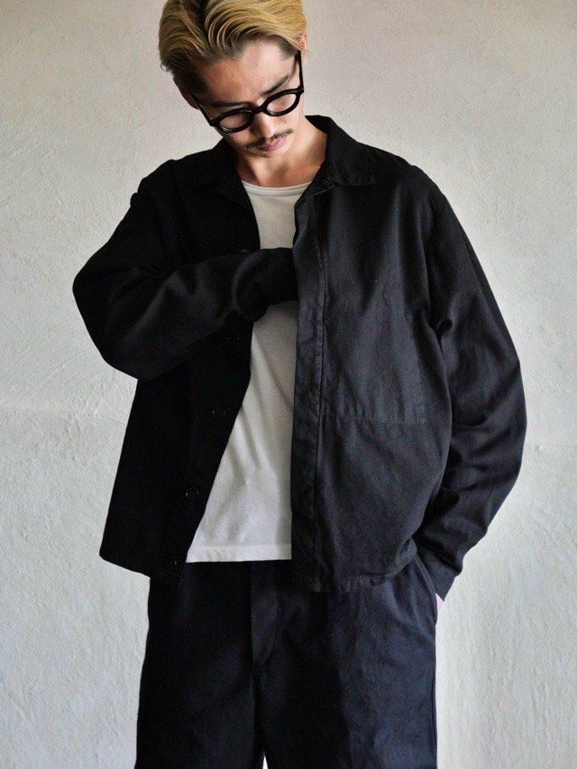 BLACK OVERDYE, 1980's Vintage German HBT Cotton Blouson