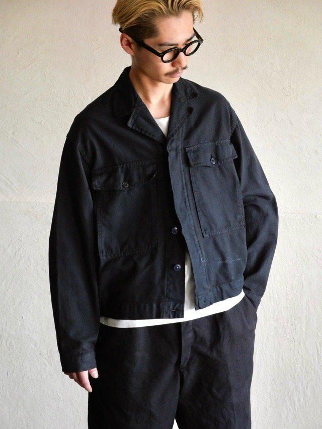 BLACK OVERDYE, 1970's Europn Vintage Short Blouson, Front Pockets