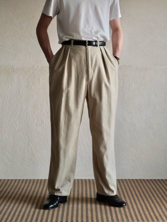 1980~90's Vintage RalphLauren 2tuck Chino Trousers, Made in USA.