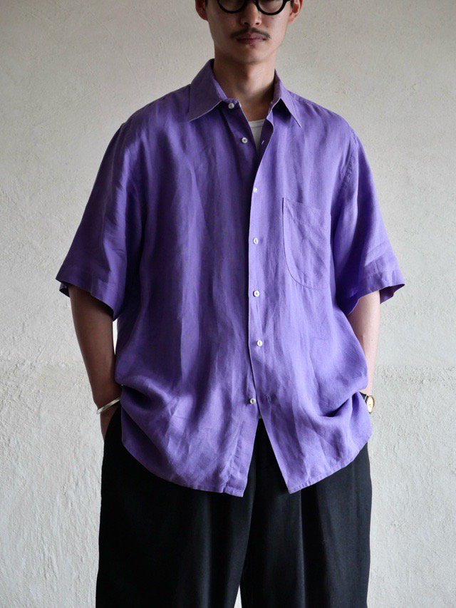 00's~ HARRY ROSEN Linen S/S Shirt, Purple