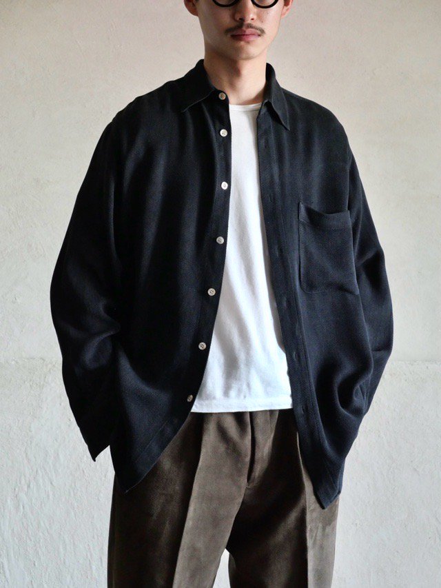 1990~00's BOSS HBT Silk&Wool Shirt, Black