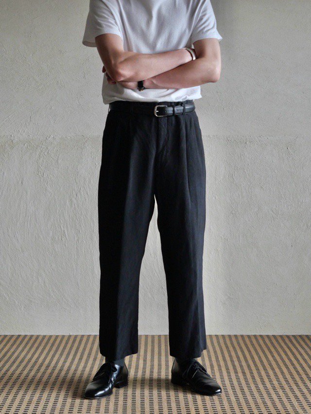 1980~90's Vintage PierreCardin for Takashimaya 71%Tencel29%Linen Trousers "Black Overdye"