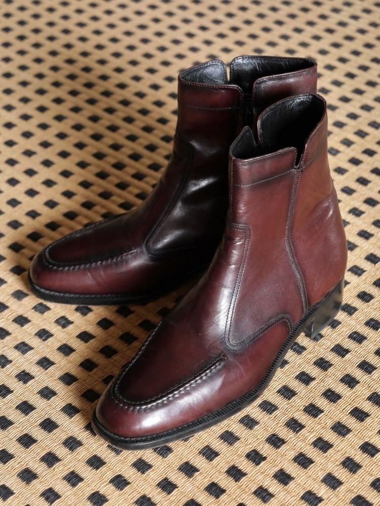 00's FLORSHEIM Leather Zip-up Boots, Burgundy