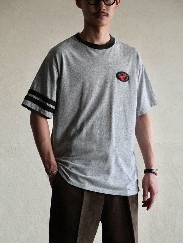 1990's NIKE Ringer T-shirt Heather-Gray&Black, Made in USA.