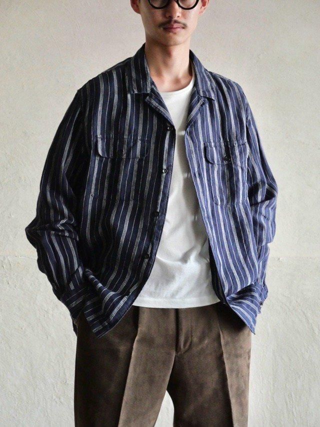 Banana Republic 100% Linen Stripe Shirt, Navy&White