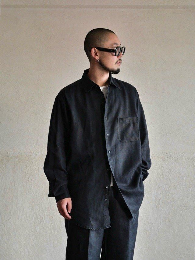 1990's Brooks SPORT Dark-navy Linen Shirt