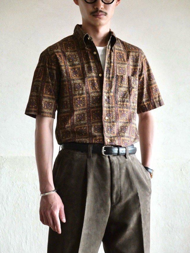 1960's Vintage Printed Cotton 3points B.D. S/S Shirt