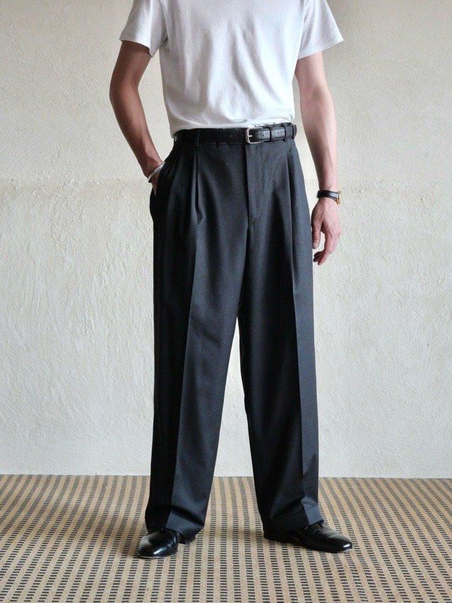 1990~00's Zanella Summer Wool Trousers
Made in ITALY, CHARCOAL4tuck