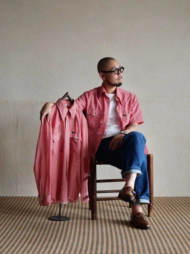 Short-sleeves1970's Vintage Wrangrer Gingham Check Shirt, Made in USA