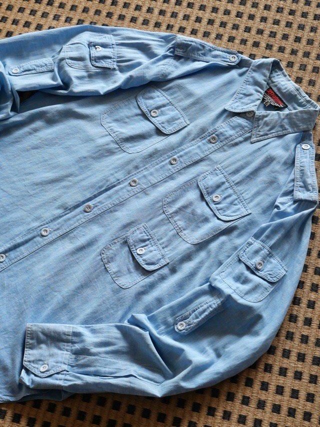 1970~90's? Indian-Cotton Chambray Worker's Shirt