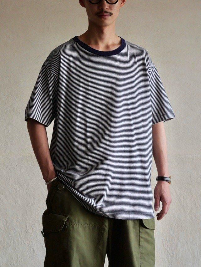 1990's Vintage Border Ringer-neck T-shirt / BASIC EDRTIONS, Blue White