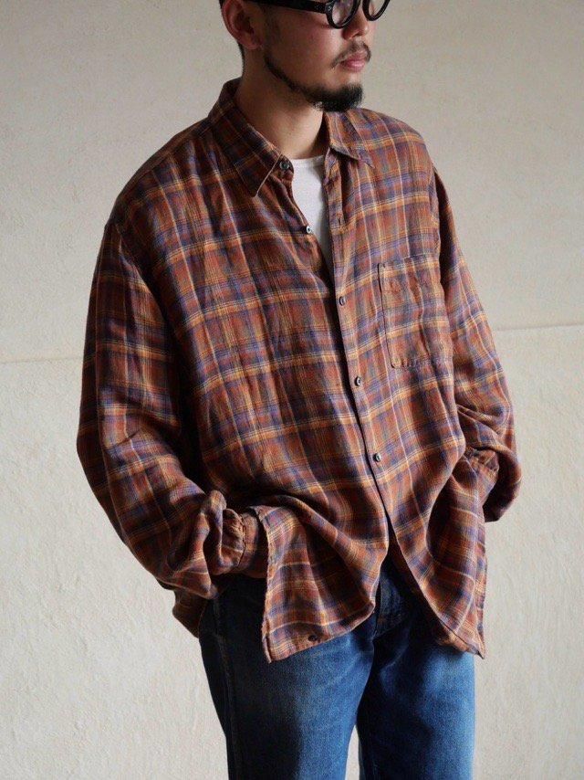 1990's Linen100% L/S Check Shirt