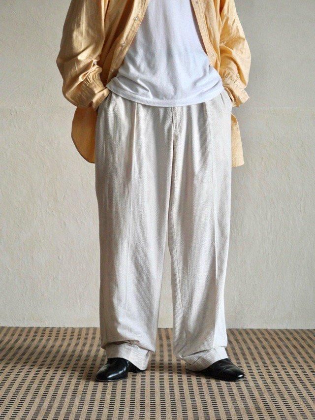 1990~00's RalphLauren Seersucker Stripe Trousers, Greige & Ivory colors