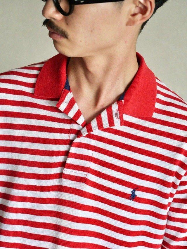 1990's Vintage RalphLauren Border Polo Shirt, RD/WH