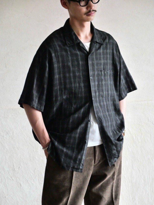00's LINEADOME Open-collar S/S RAYON Shirt,Black