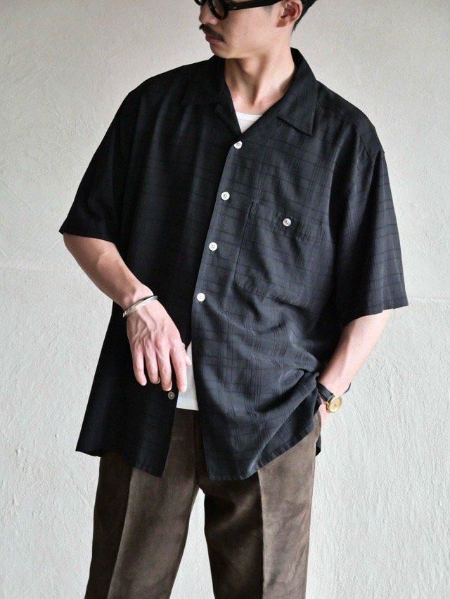 00's MARK SHALE Open-collar S/S SILK Shirt,Black